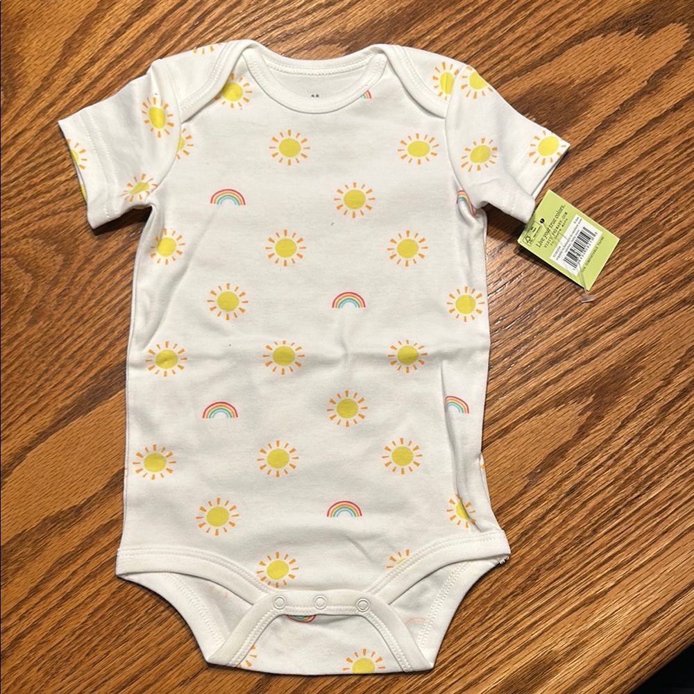 White Baby Onesie with Sun and Rainbow Print